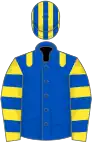 Royal blue, yellow epaulets, yellow and royal blue hooped sleeves, striped cap