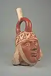 Portrait head bottle (Moche); 3rd–6th century; painted ceramic; overall: 26.35 x 16.21&nbsp;cm; Metropolitan Museum of Art (New York City)