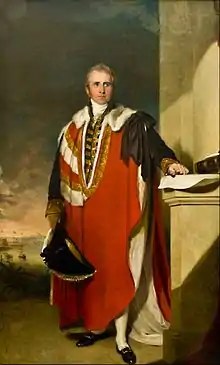 An engraving of a wealthy young man wearing the robes of a member of the House of Lords