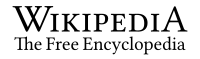 The Wikipedia wordmark which displays the name Wikipedia, written in all caps. The W and the A are the same height and both are taller than the other letters which are also all the same height. It also displays Wikipedia's slogan: "The Free Encyclopedia".