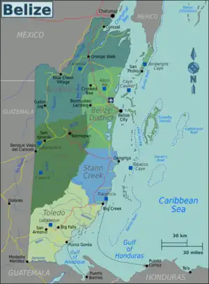 Politische Aufteilung von Belize in 6 Distrikte