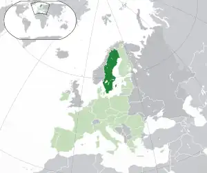 Karte der Europäischen Union mit eingezeichneter Lage Schwedens