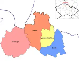 Bezirke (tschechisch Okresy) im Reichenberger Kreis.