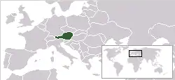 Karte von Europa mit hervorgehobener Lage von Österreich
