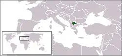 Karte von Südosteuropa mit eingezeichneter Lage von Nordmazedonien