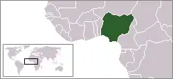Karte von Westafrika mit eingezeichneter Lage von Nigeria