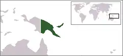 Karte von Ozeanien mit eingezeichneter Lage von Papua-Neuguinea