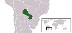 Kartenausschnitt Südamerikas mit hervorgehobener Lage von Paraguay