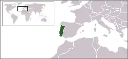 Karte von Südeuropa mit eingezeichneter Lage von Portugal