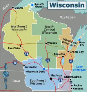 Die fünf Reiseregionen von Wisconsin