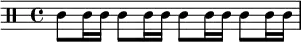\drums{\repeat unfold4{wbl8wbh16 16}}